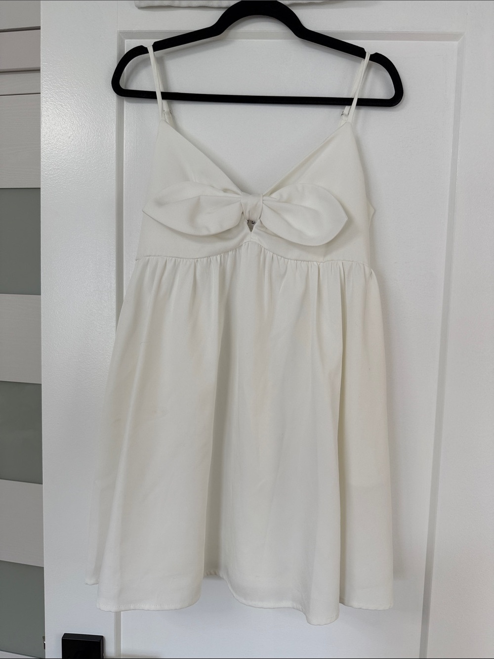 TCEC White Spaghetti-Strap Mini Dress with Front Bow